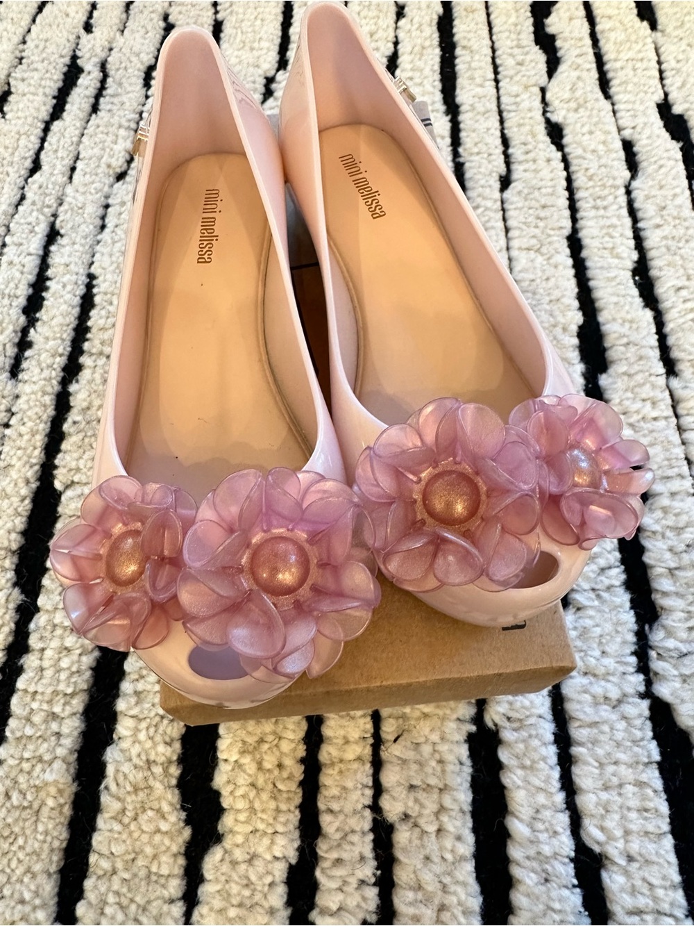 Mini Melissa Light Pink Jelly Flats with Floral Accent